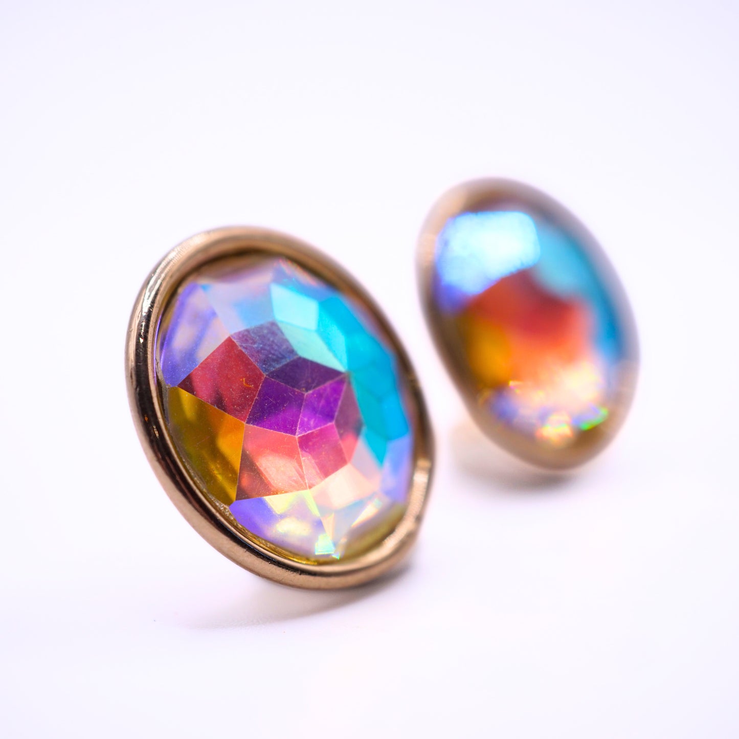 Vintage Signed Bergere Iridescent Glass Facet Parure