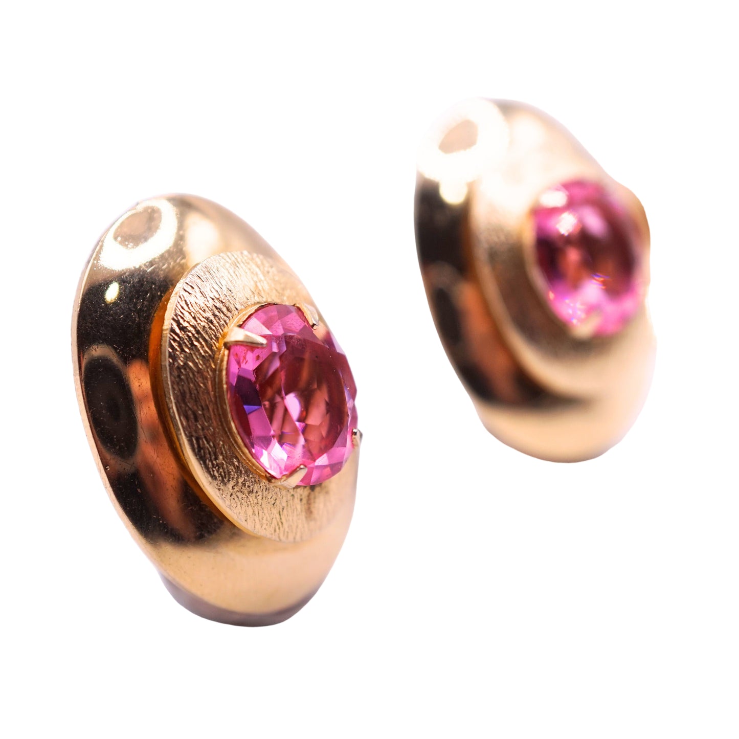 Vintage Signed Bergere Pink Faceted Glass and Gold Parure