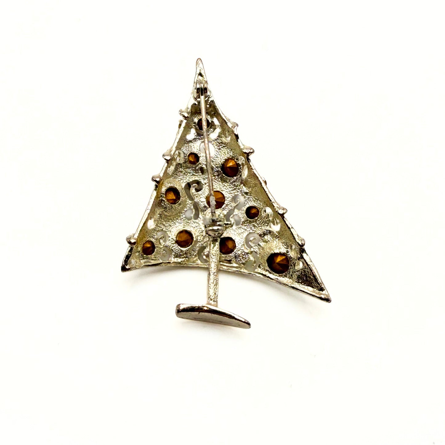 Vintage Red, Green & Clear Rhinestone Christmas Tree Brooch
