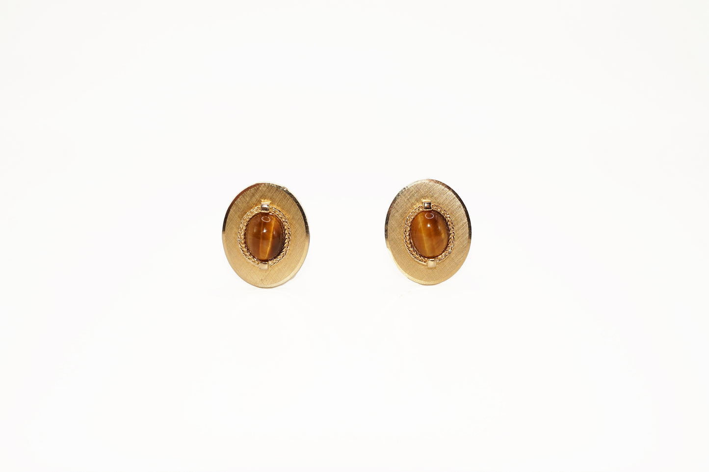Vintage Tigers Eye Yellow Gold Plated Cuff Link and Tie Clip Set