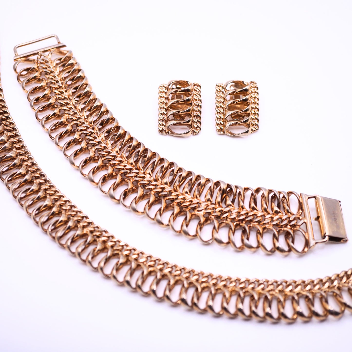 Vintage Signed Bergere Gold Toned Chain Parure