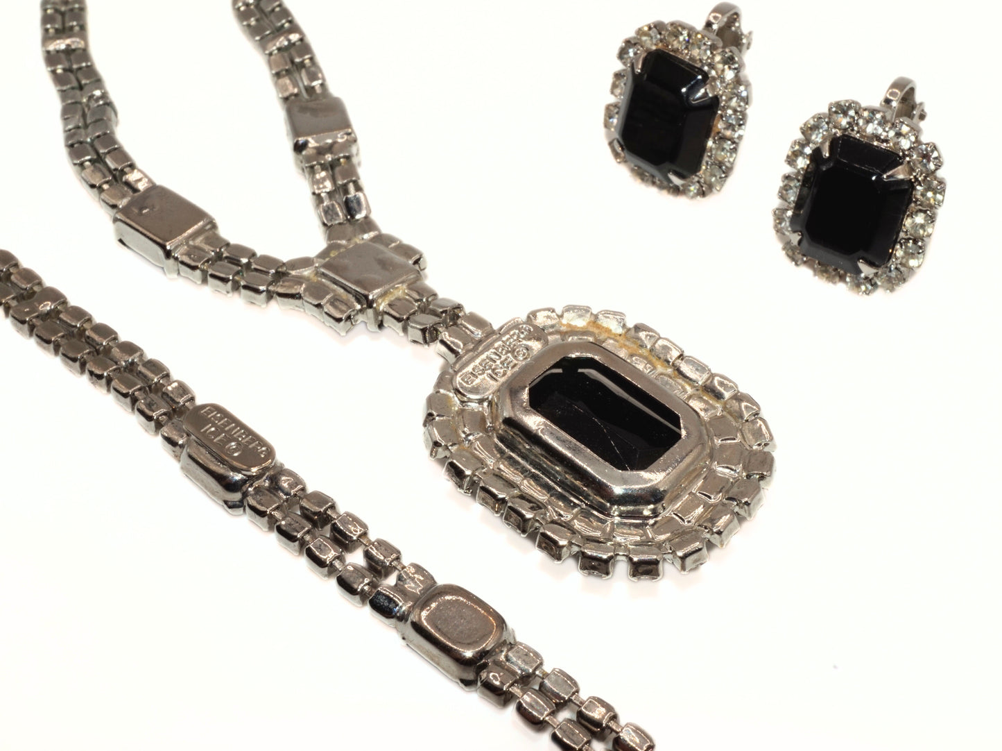 Vintage Eisenberg Ice Black Rhinestone Parure Set