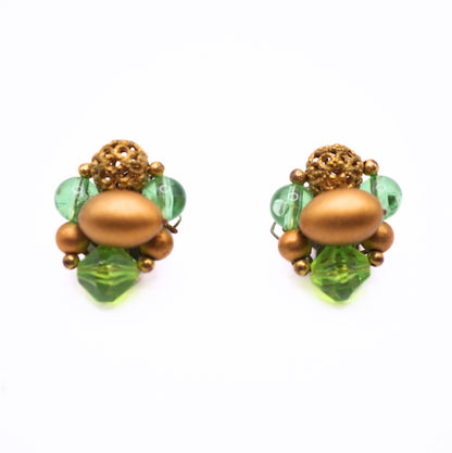 Vintage Signed Deauville Green and Gold Bead Parure