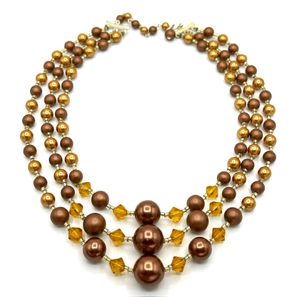 Vintage Japan Brown Pearls Demi Parure