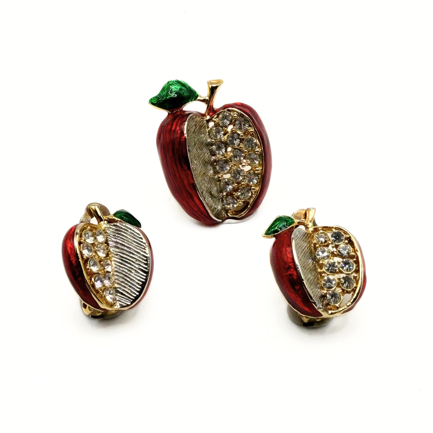 Vintage Apple Brooch & Clip Earring Set
