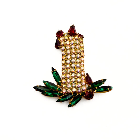 Vintage Unsigned Rhinestone Candle Brooch