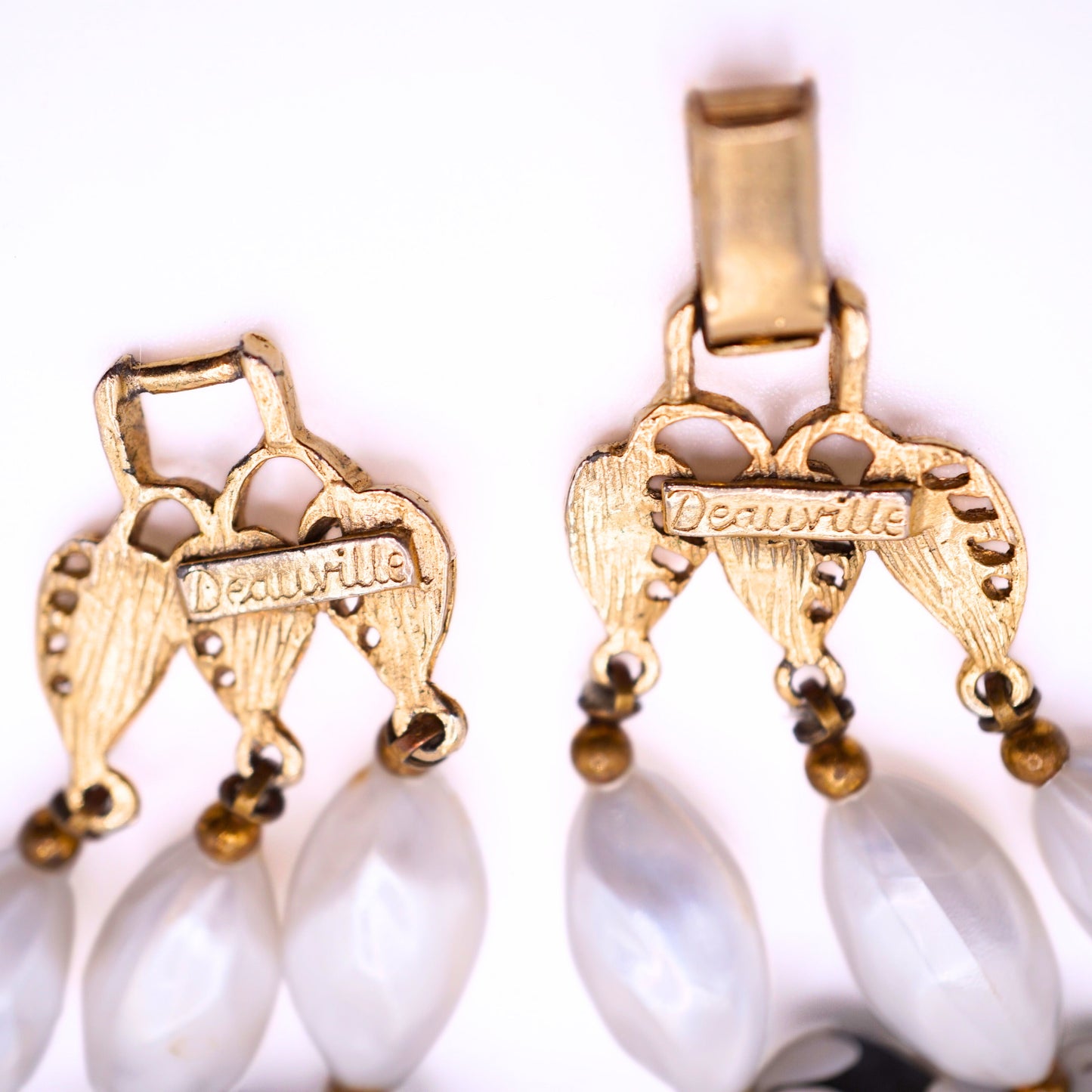 Vintage Signed Deauville White Black Faux Pearl & Floral Bead Parure