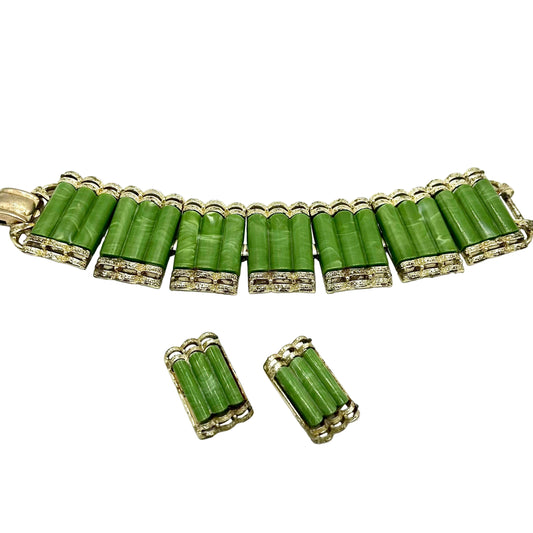 Vintage Coro Green Marble Demi Parure