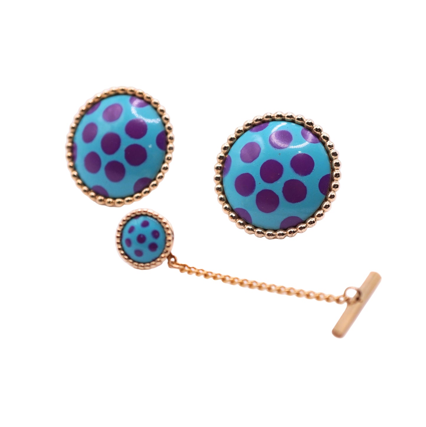 Vintage Scandia Swank Polka Dot Enamel Cufflinks & Tie Tack