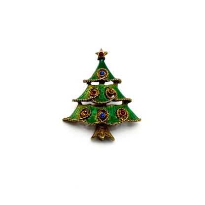 Vintage JJ Green Enamel Christmas Tree Brooch