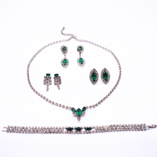 Vintage Eisenberg  Ice Emerald-Color and Rhinestone Full Parure