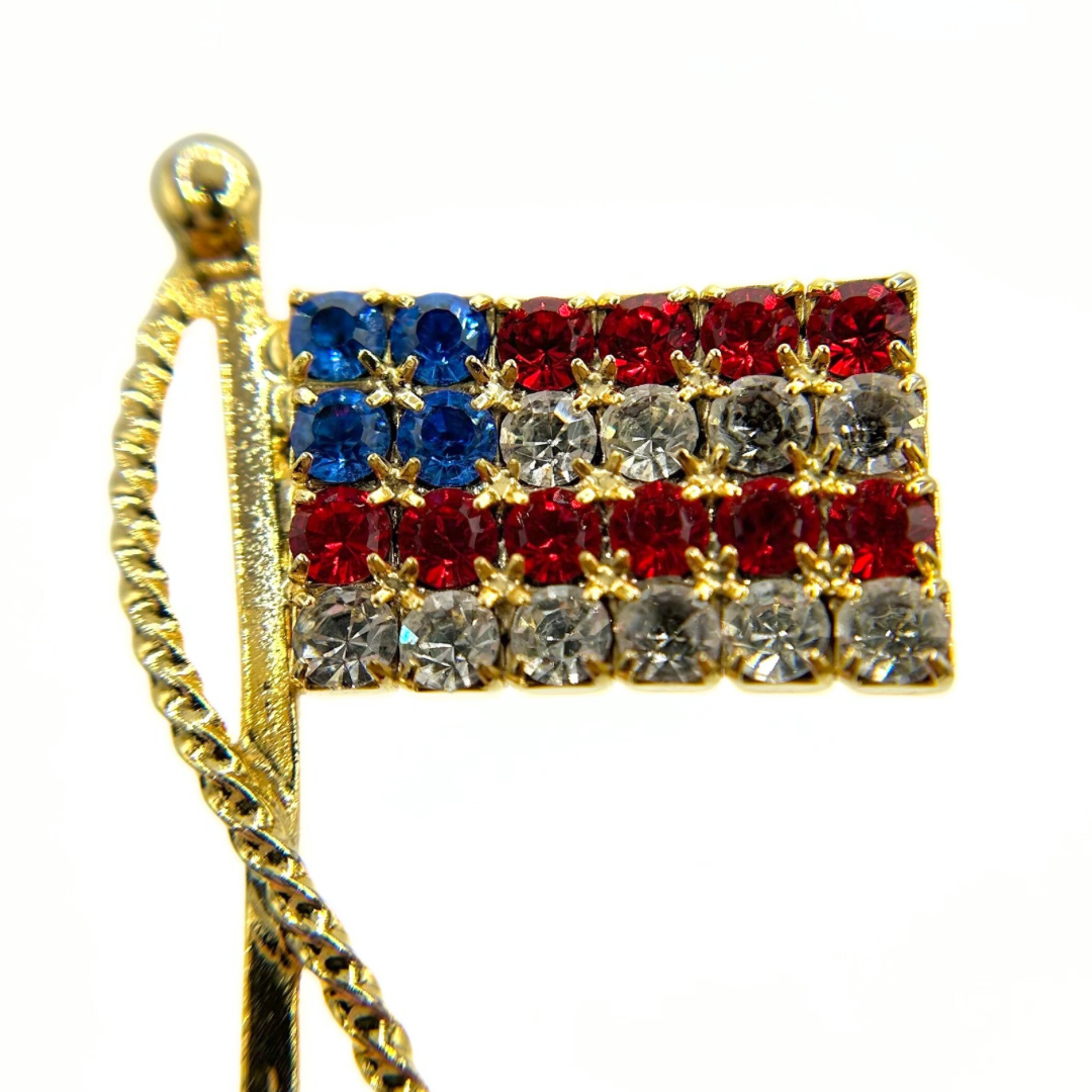 Made in USA Rhinestone American Flag Brooch