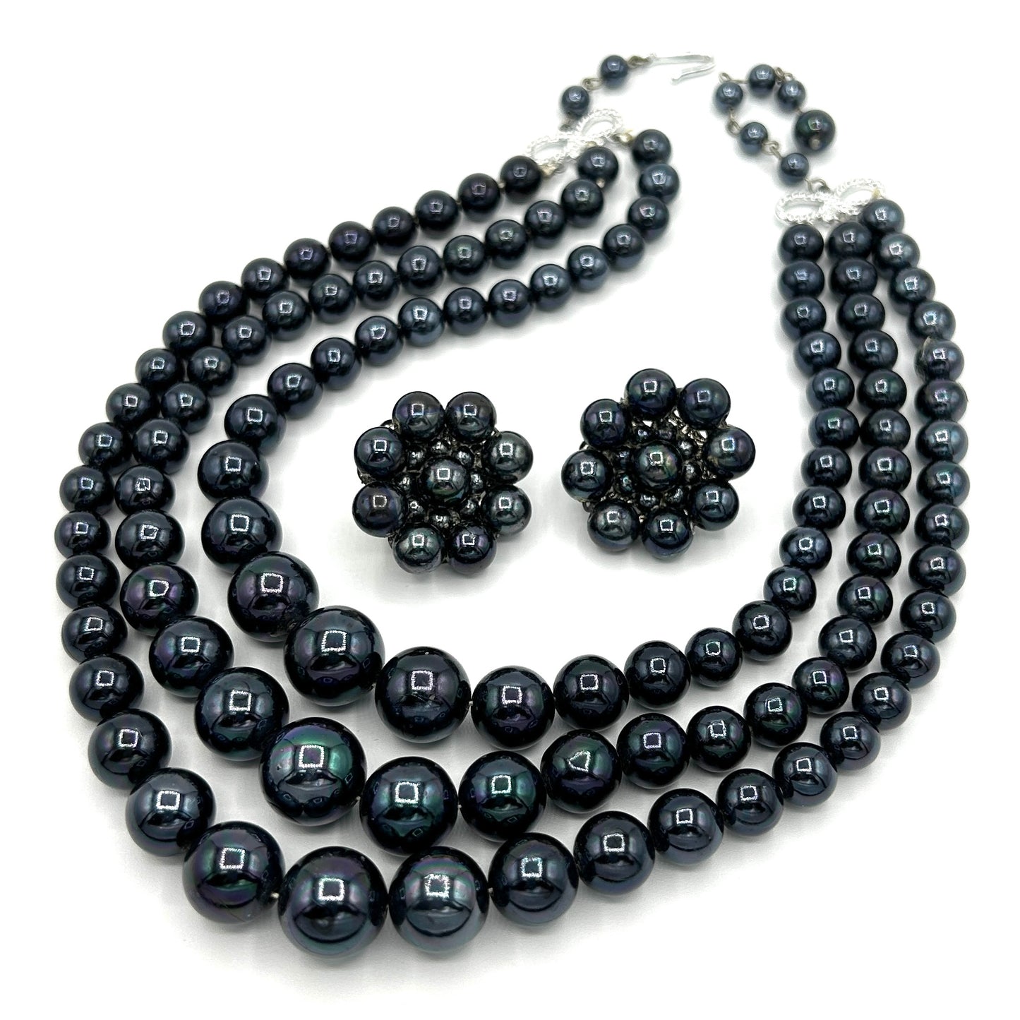 Vintage Japan Black Pearls Demi Parure
