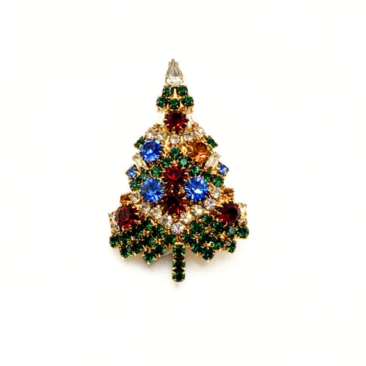 Vintage Eisenberg Ice Multicolor Rhinestone Christmas Tree Brooch