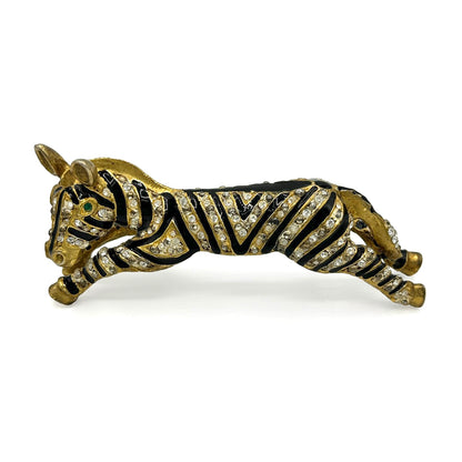 Vintage Rhinestone Zebra Shoulder Brooch