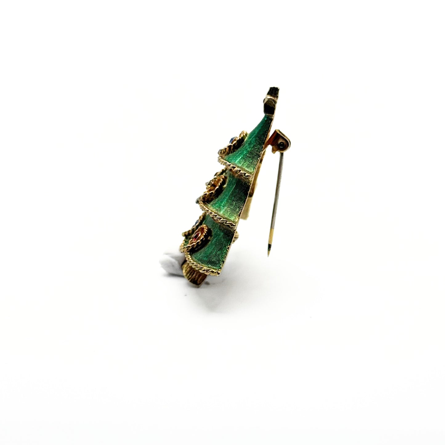 Vintage JJ Green Enamel Christmas Tree Brooch