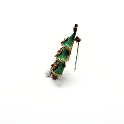 Vintage JJ Green Enamel Christmas Tree Brooch