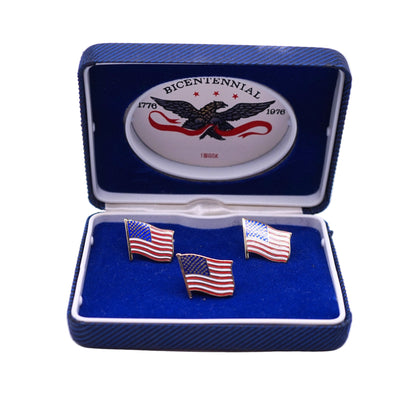 Vintage Swank American Bicentennial Flag Cufflinks & Tie Tack