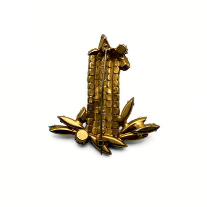 Vintage Unsigned Rhinestone Candle Brooch