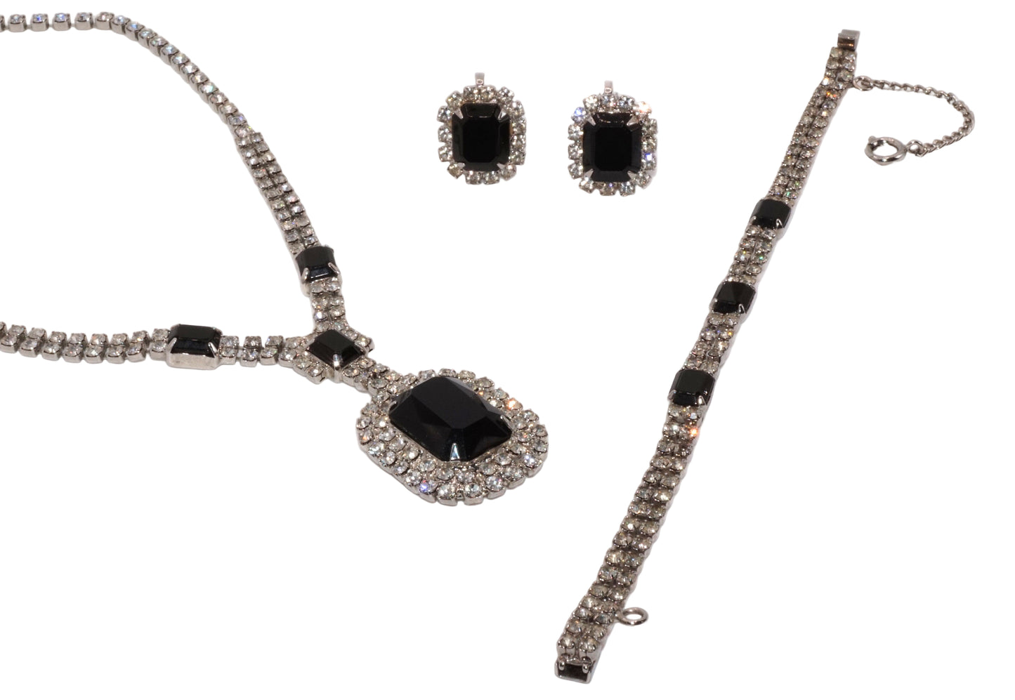Vintage Eisenberg Ice Black Rhinestone Parure Set