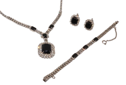 Vintage Eisenberg Ice Black Rhinestone Parure Set