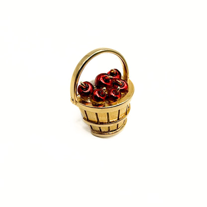 Vintage Gold-Tone Basket of Apples Brooch