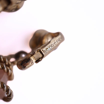 Vintage Bergere Gold Tone Wrapped Pink Quartz Clip-on Earrings