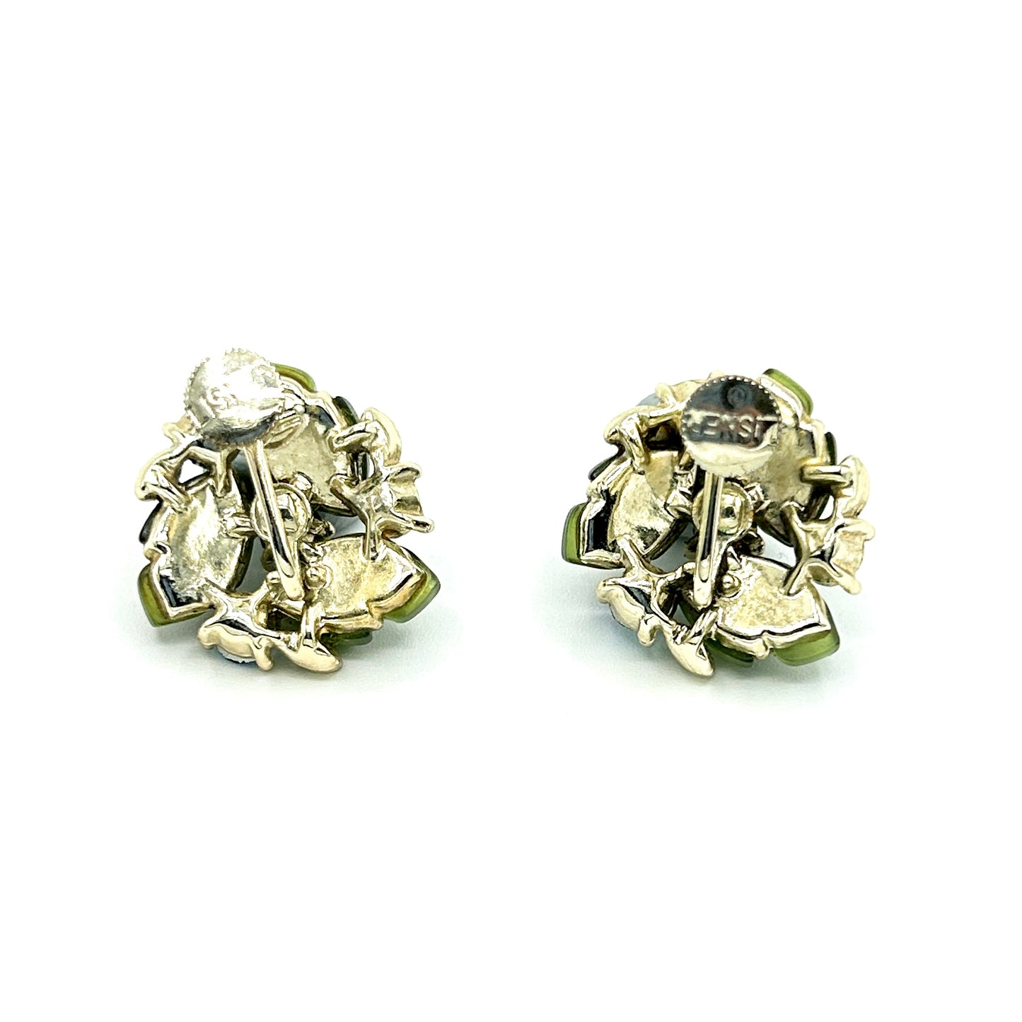 Vintage Lisner Green Leaf and Rhinestones Full Parure