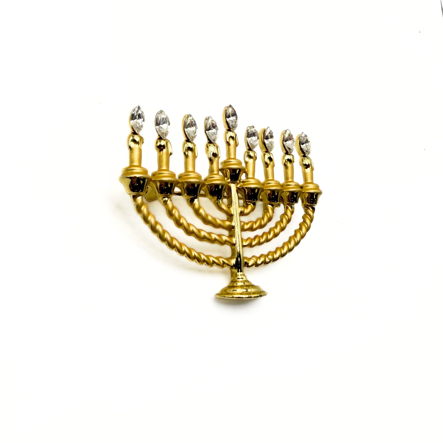 Vintage Rhinestone Menorah Brooch