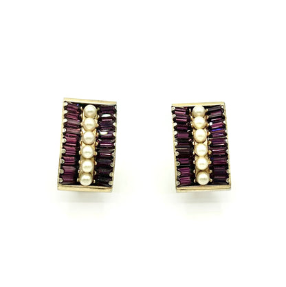 Vintage Leru Purple and Pearls Earrings