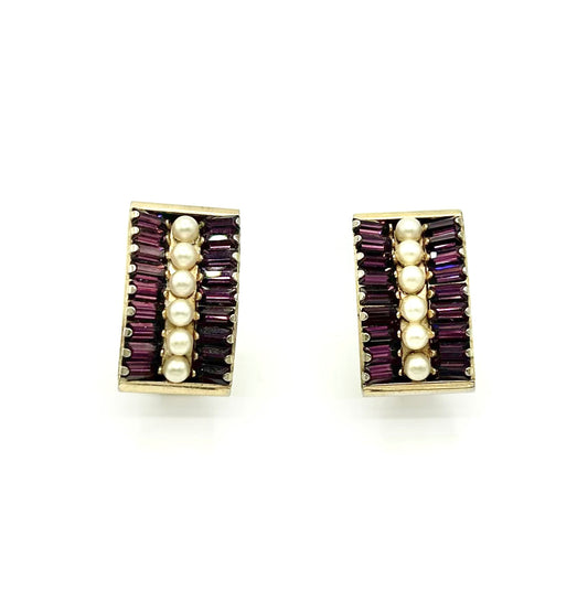 Vintage Leru Purple and Pearls Earrings
