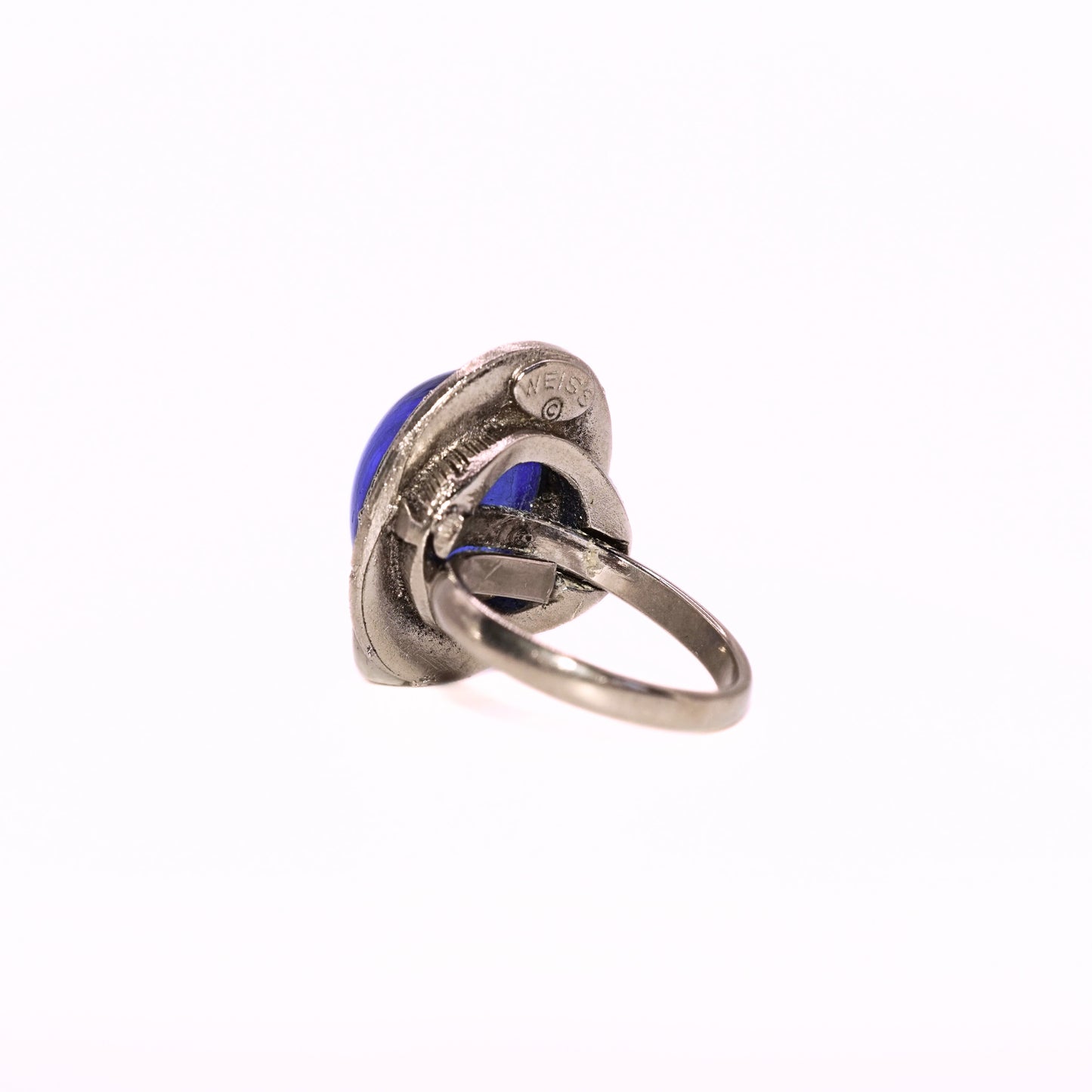 Vintage Weiss Electric Blue Silver Tone Adjustable Ring