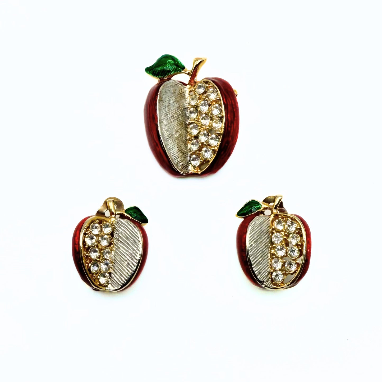 Vintage Apple Brooch & Clip Earring Set