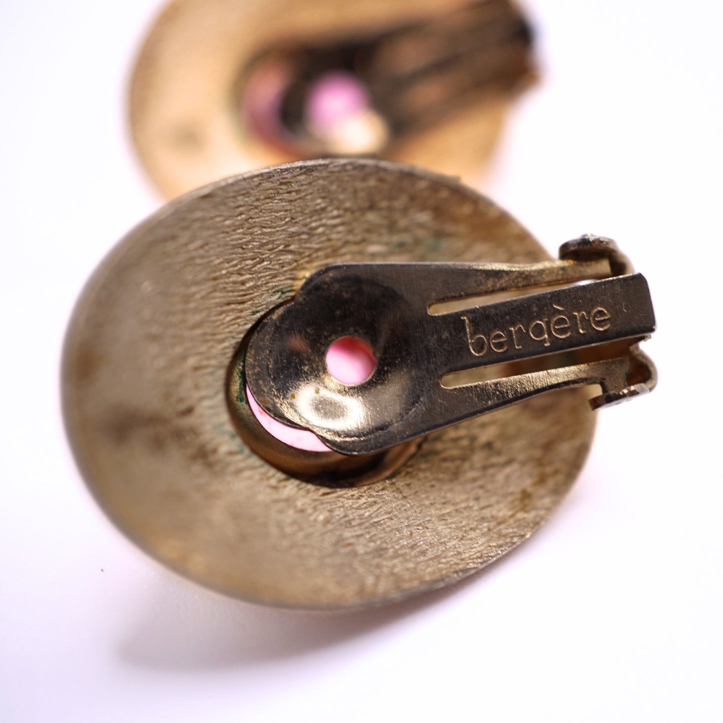 Vintage Signed Bergere Pink Faceted Glass and Gold Parure