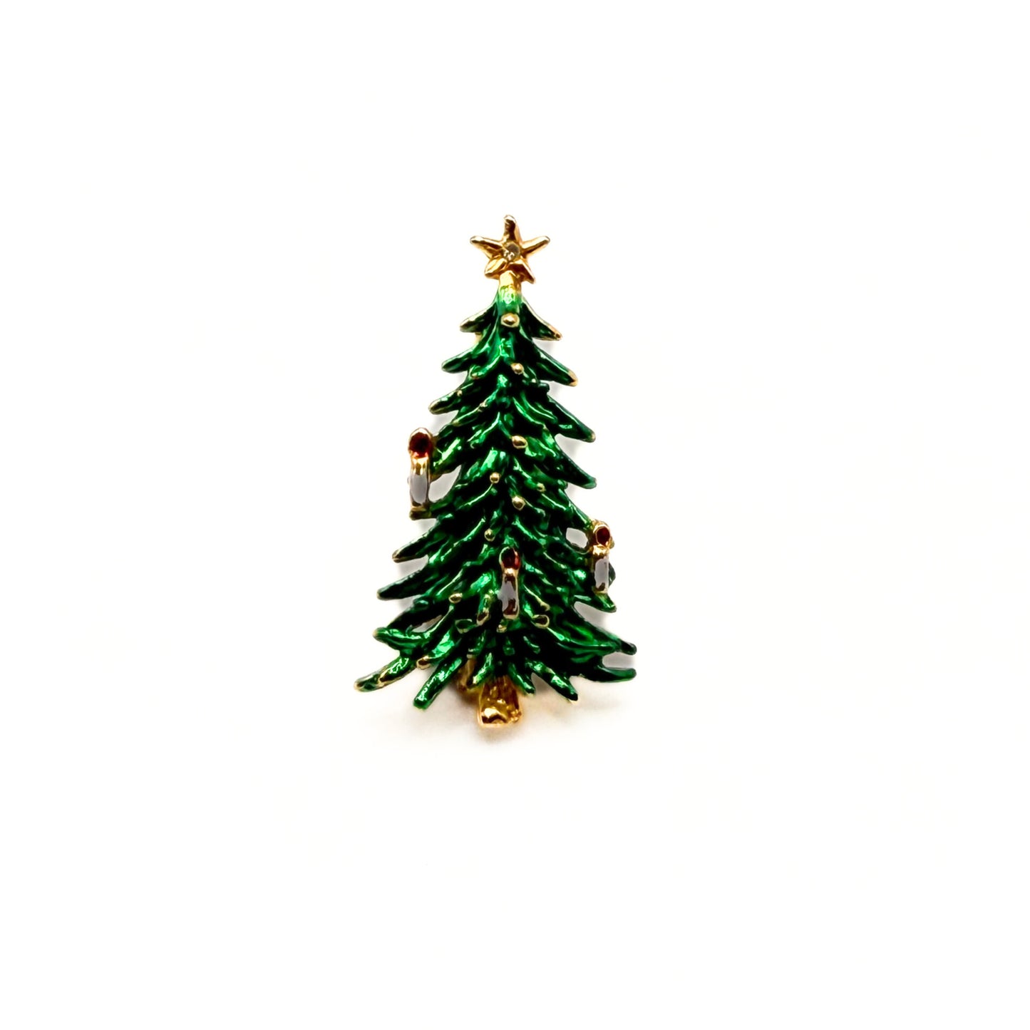 Vintage Green Enamel Christmas Tree Brooch (Candle-Style)