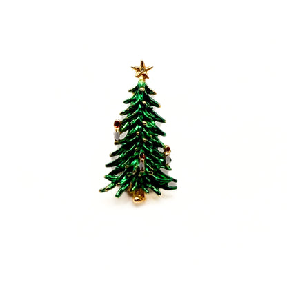 Vintage Green Enamel Christmas Tree Brooch (Candle-Style)