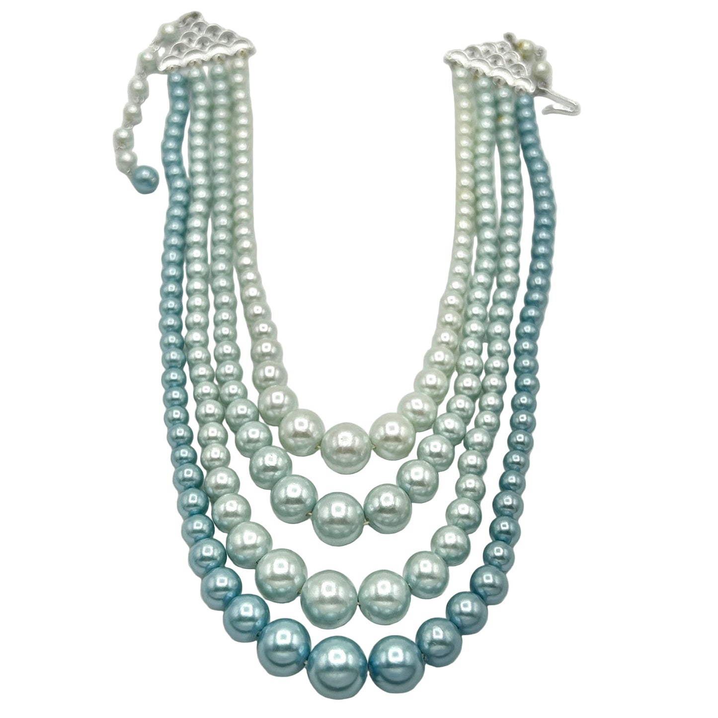 Vintage Japan Blue Ombre Pearls Demi Parure