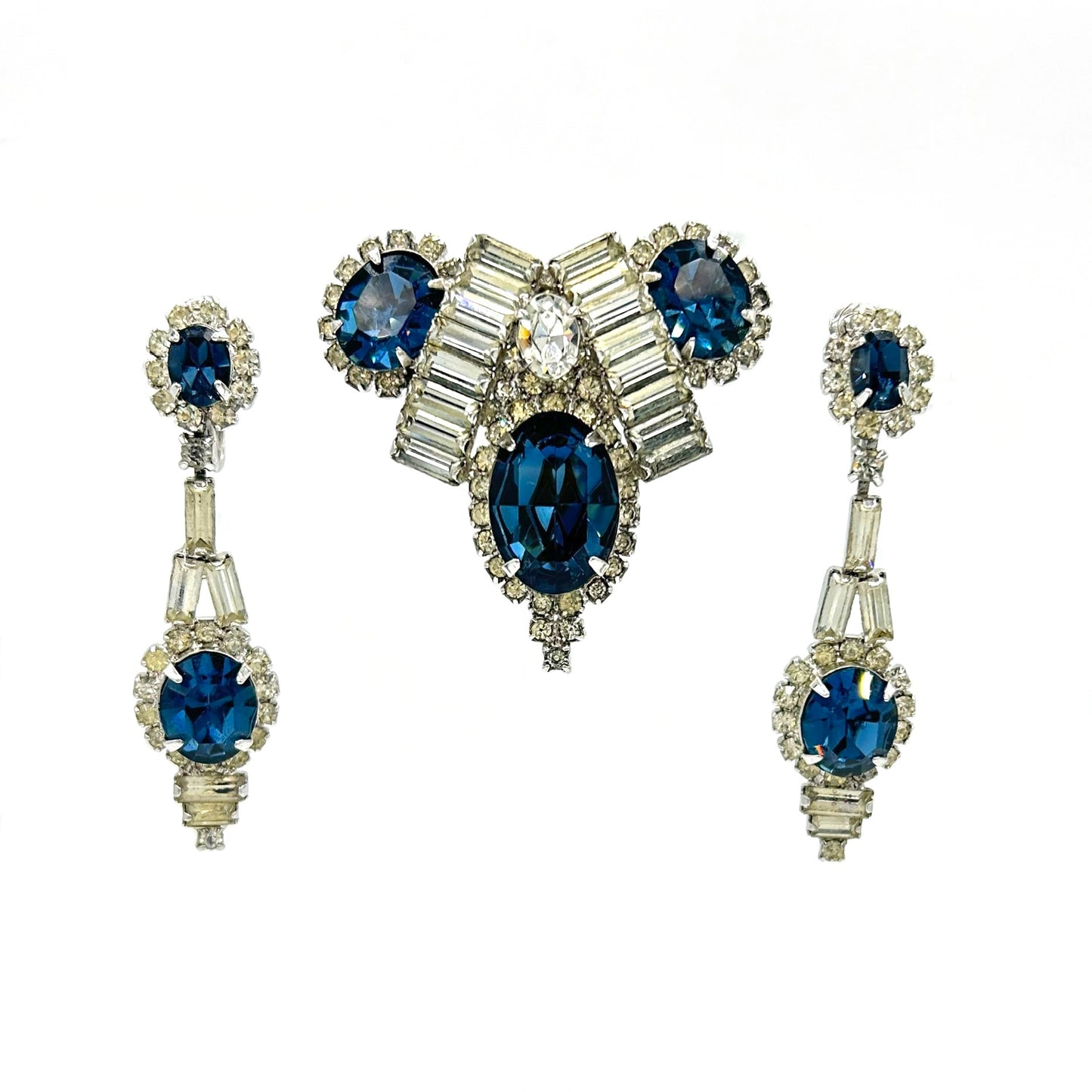 Vintage Kramer Sapphire Blue Rhinestone Demi Parure