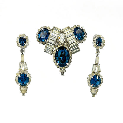 Vintage Kramer Sapphire Blue Rhinestone Demi Parure