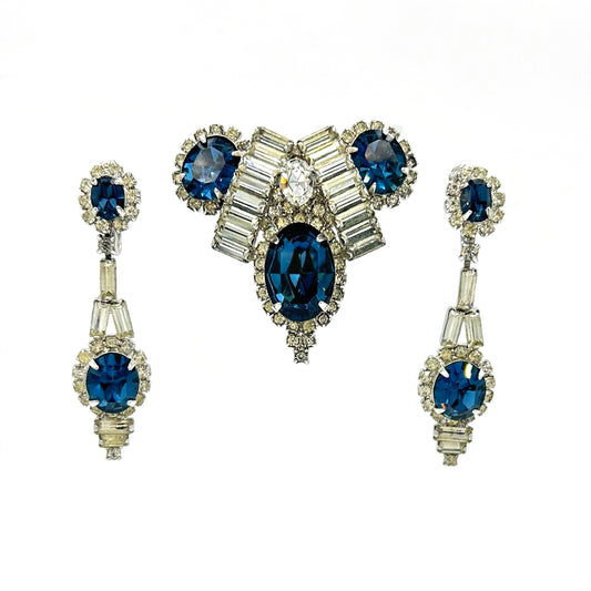 Vintage Kramer Sapphire Blue Rhinestone Demi Parure