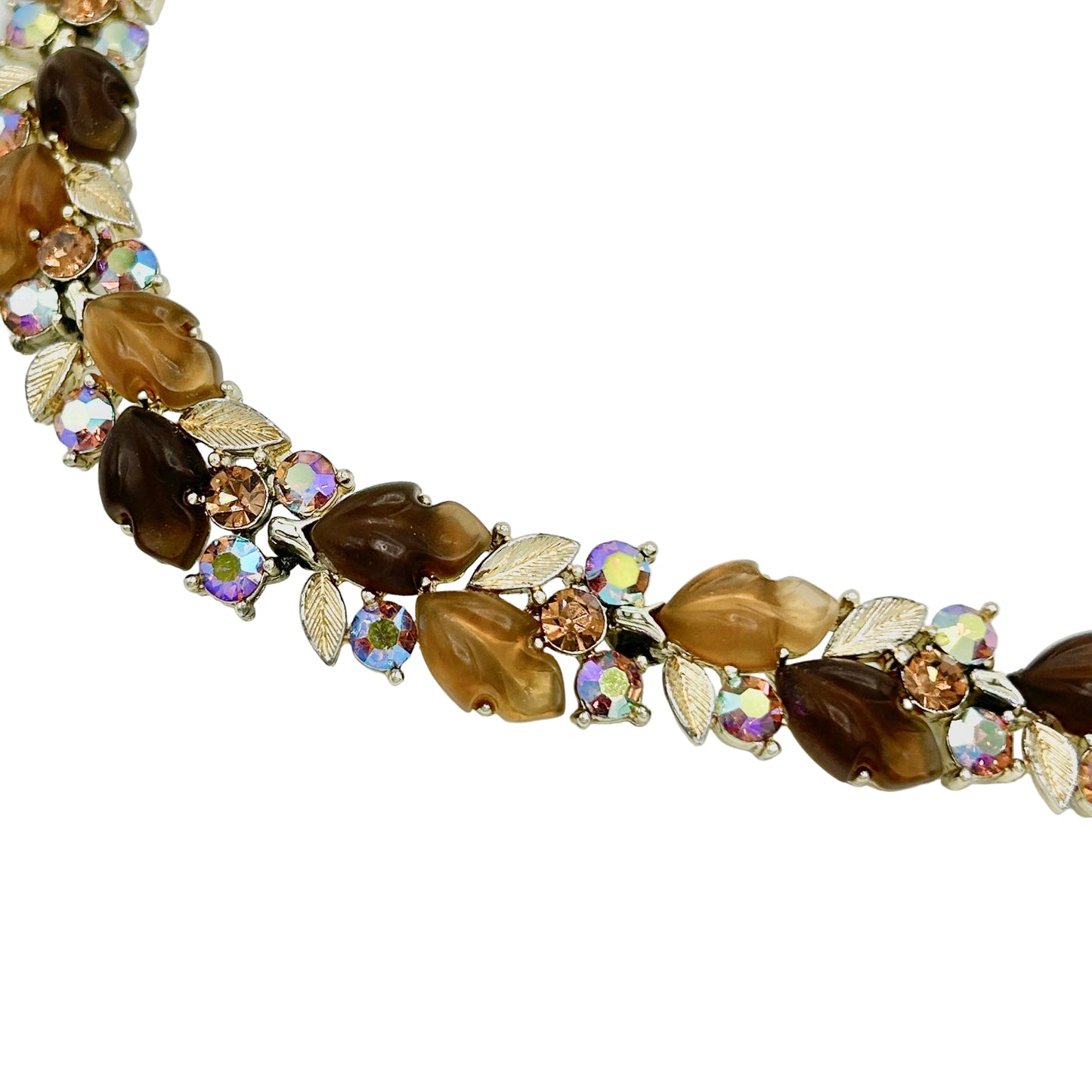 Vintage Lisner Brown Leaves Demi Parure
