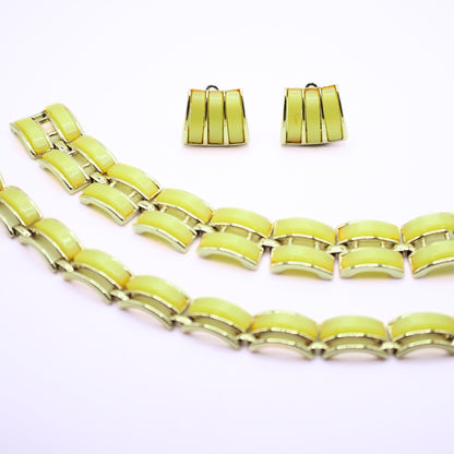 Vintage Signed Charel Chartreuse Lucite Gold Metal Parure