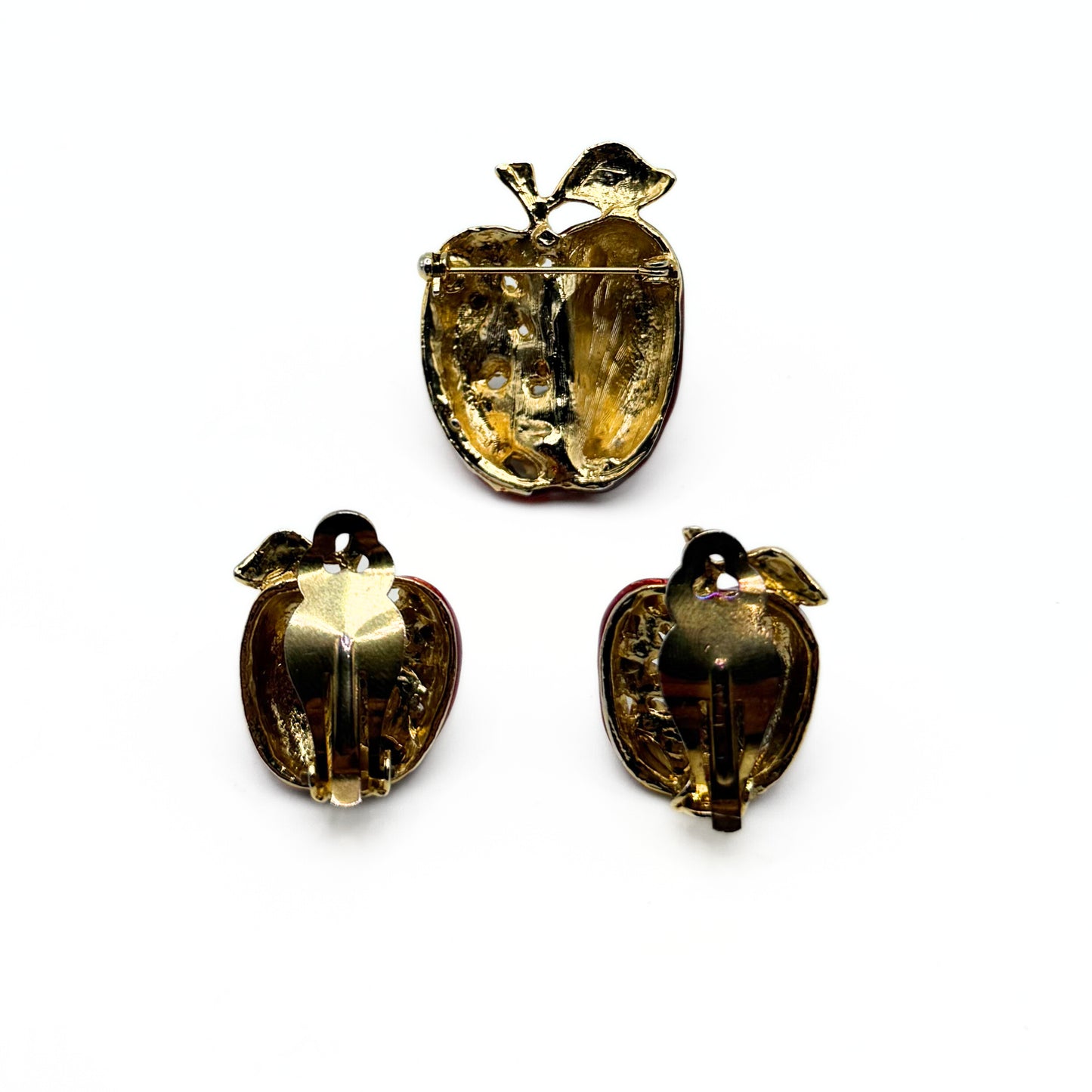 Vintage Apple Brooch & Clip Earring Set