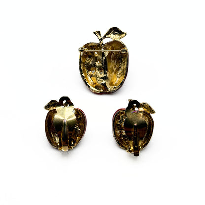 Vintage Apple Brooch & Clip Earring Set