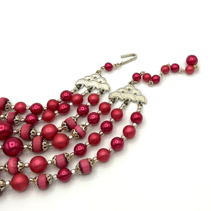 Vintage Japan Magenta 3 Strand Demi Parure