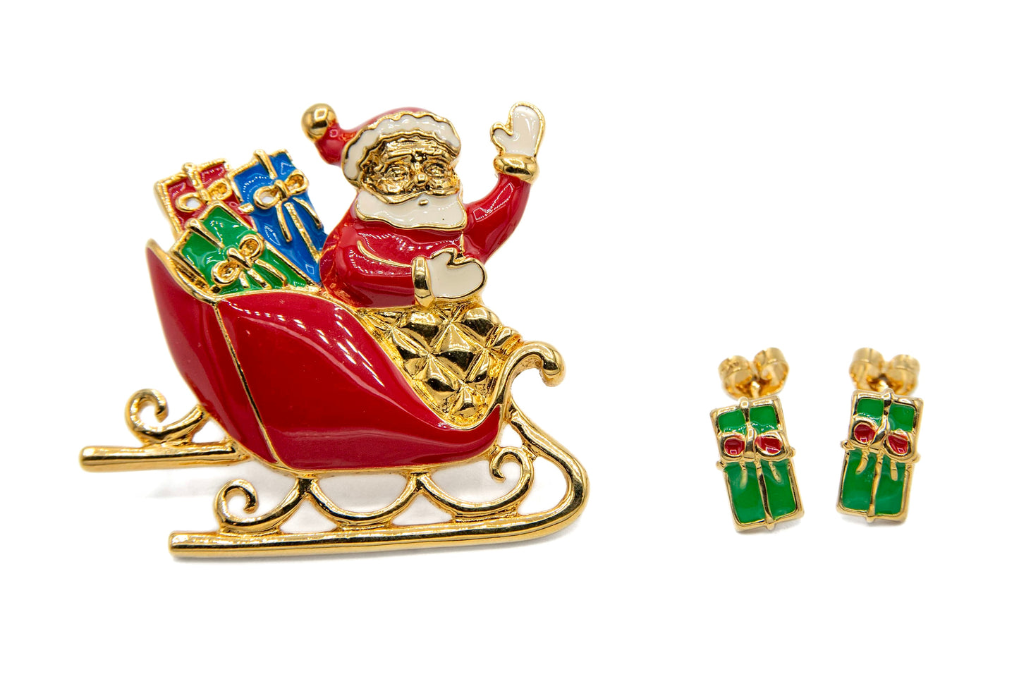 Vintage Avon Santa Sleigh Brooch & Earrings