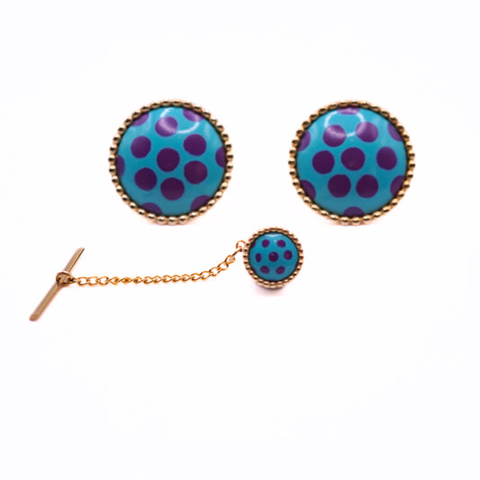 Vintage Scandia Swank Polka Dot Enamel Cufflinks & Tie Tack