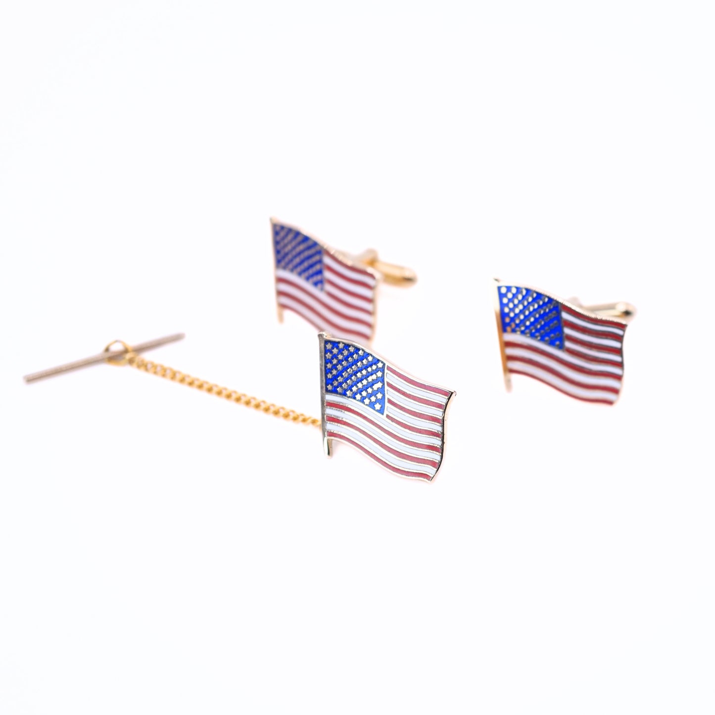 Vintage Swank American Bicentennial Flag Cufflinks & Tie Tack