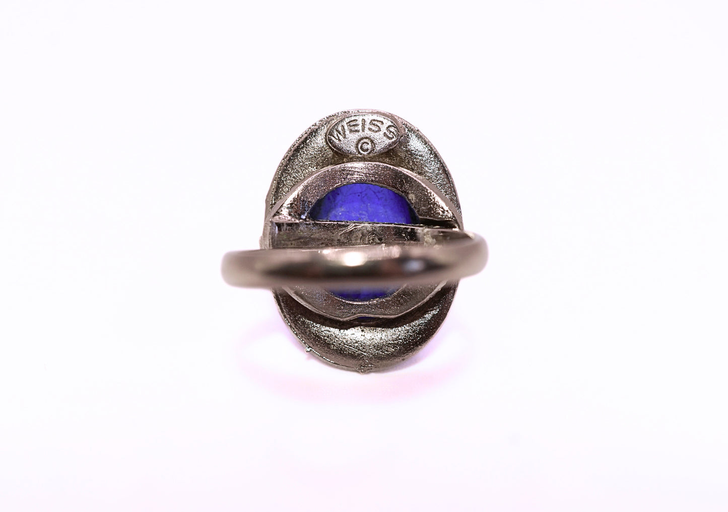 Vintage Weiss Electric Blue Silver Tone Adjustable Ring