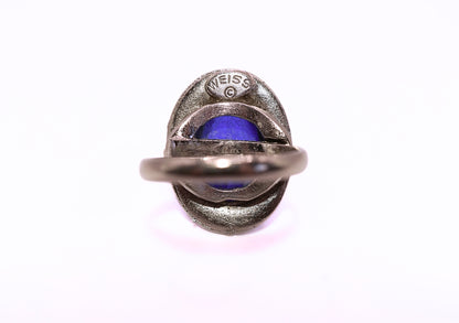 Vintage Weiss Electric Blue Silver Tone Adjustable Ring